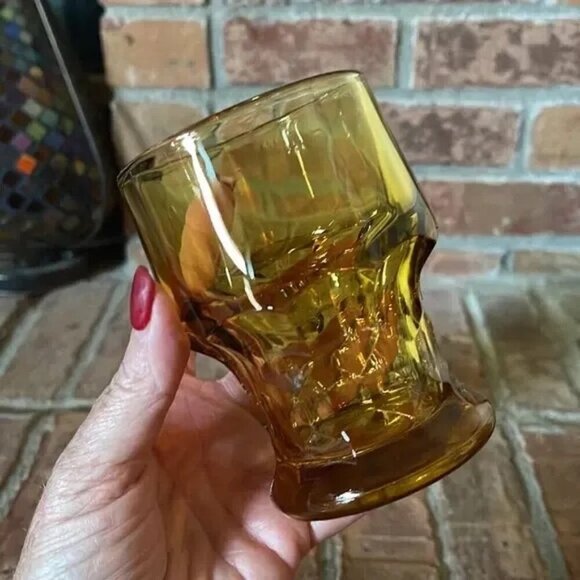 Vtg Anchor Hocking Amber Georgian Honeycomb Juice Glasses Set of 2 - Picture 3 of 6
